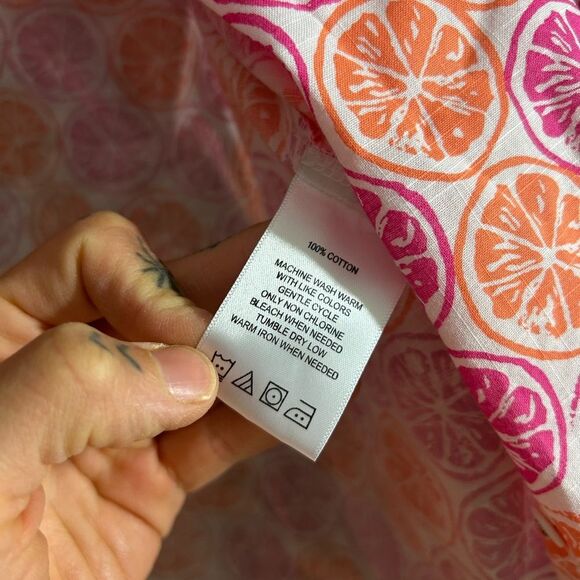 Foxcroft Pink and Orange Citrus Print Blouse 6P - Picture 6 of 14